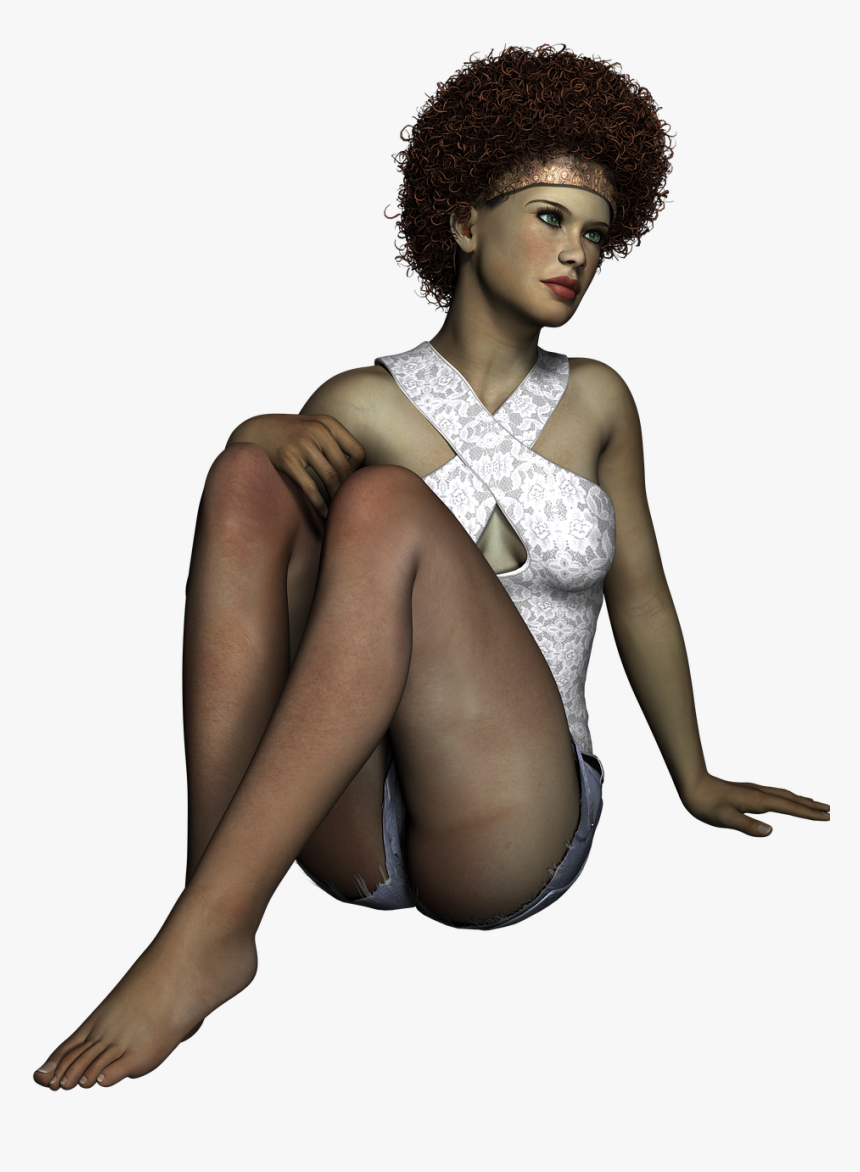 Woman Sitting Shorts Free Picture - Afro, HD Png Download