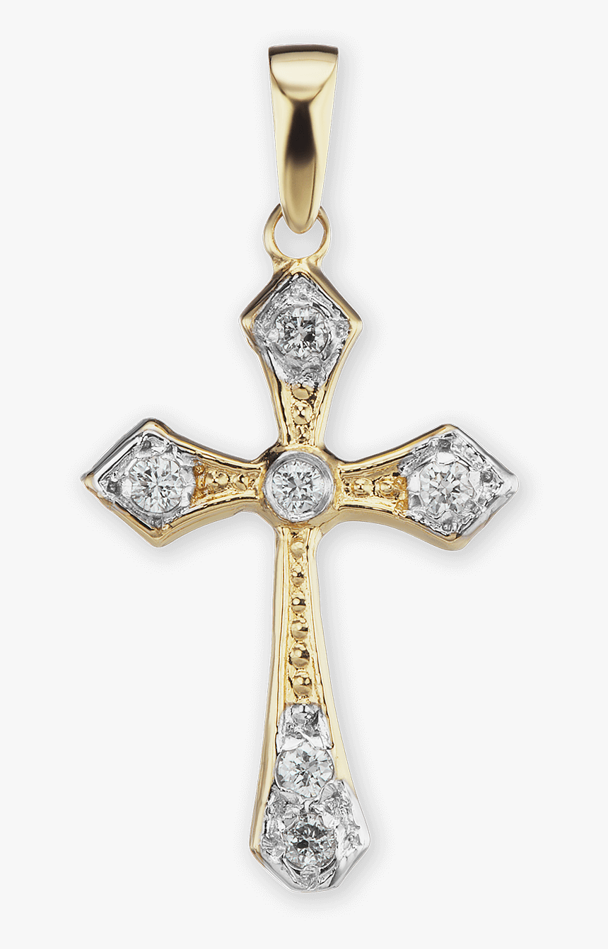 14k Gold Cross Pendant With Diamonds - Pendant, HD Png Download
