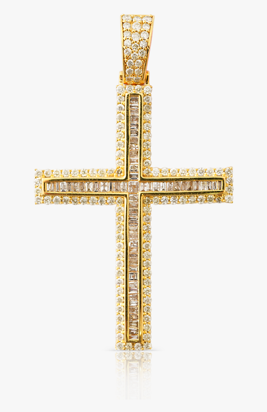 10k Yellow Gold Baguette Cross Pendant - Cross, HD Png Download