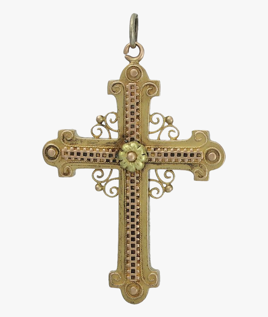 Victorian Period 13k Rose & Yellow Gold Cross Pendant - Cross, HD Png Download