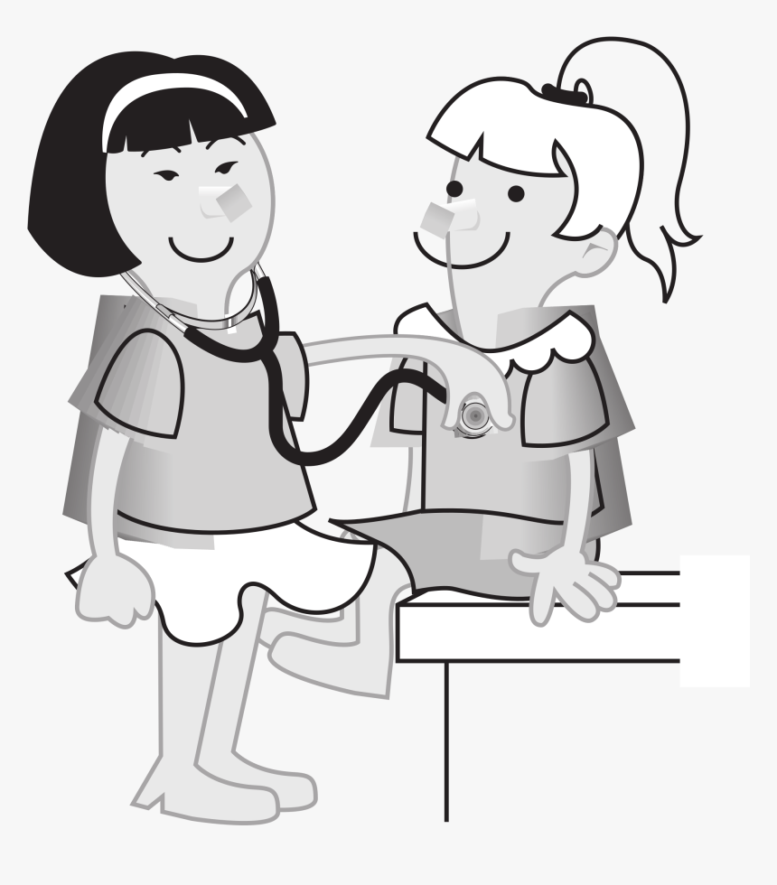 Girls Measuring Girls Heart Rate Clip Arts - Doctor Playing Black And White Clipart, HD Png Download