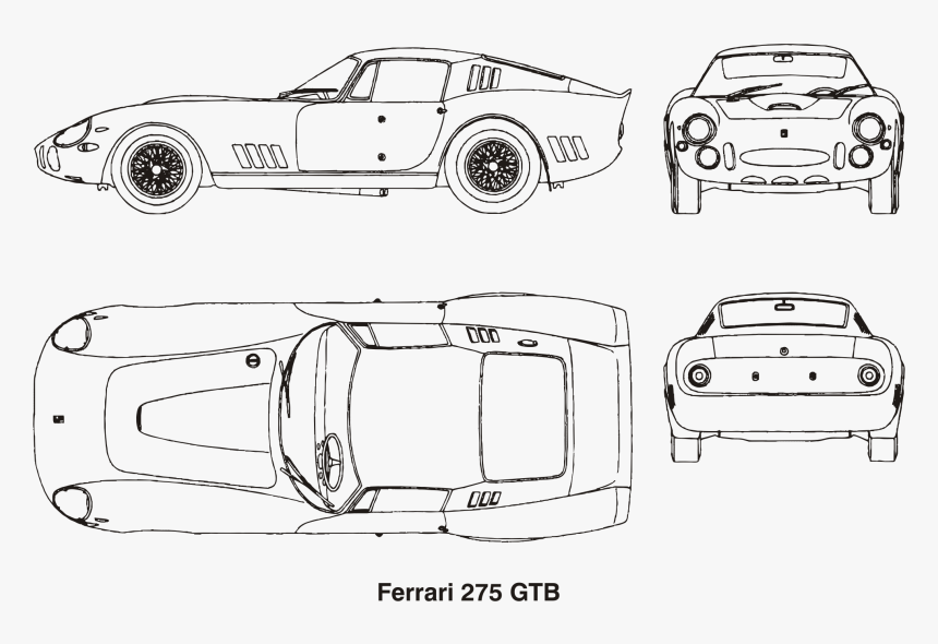 Ferrari 275 Gtb, Year 1964 Clip Arts - Ferrari 275 Gtb Blueprints, HD Png Download