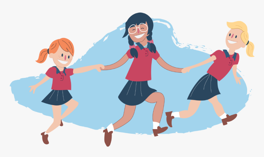 Girls Skipping And Holding Hands - Skipping Children Holding Hands, HD Png Download