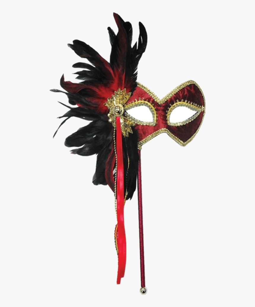 Red & Gold Masquerade Mask - Red Feather Masquerade Masks, HD Png Download