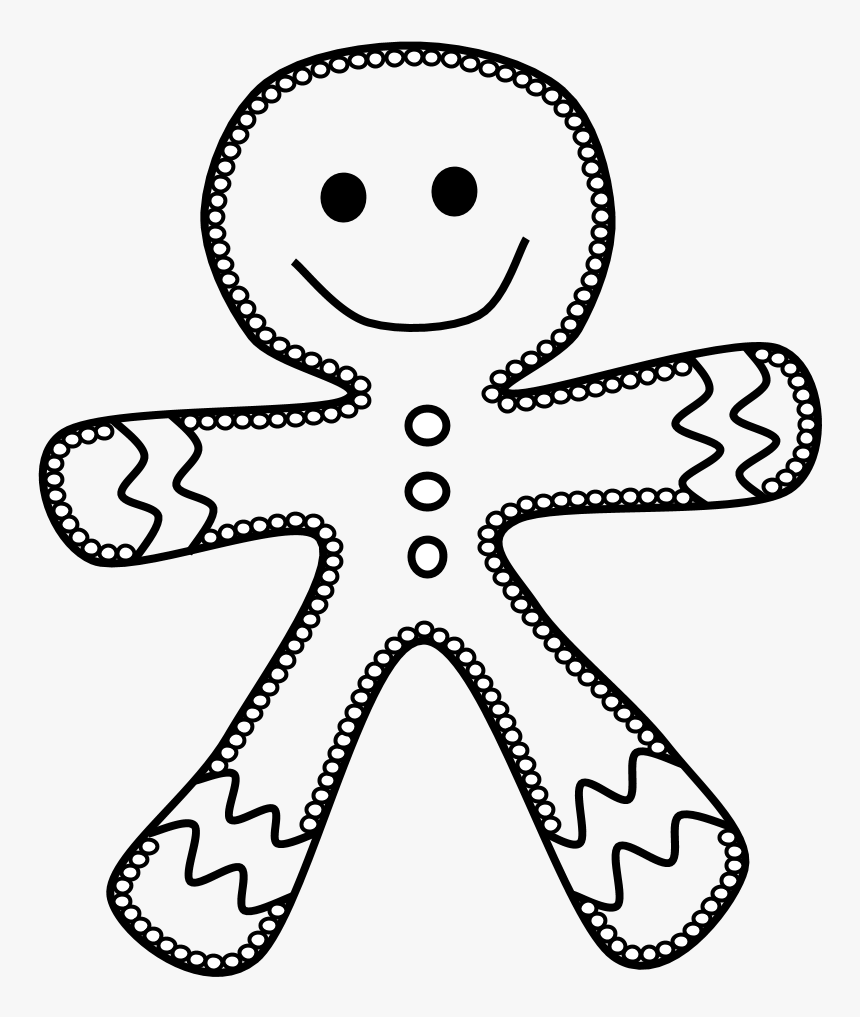 Gingerbread Man, Frosting, Black And White - Line Art, HD Png Download
