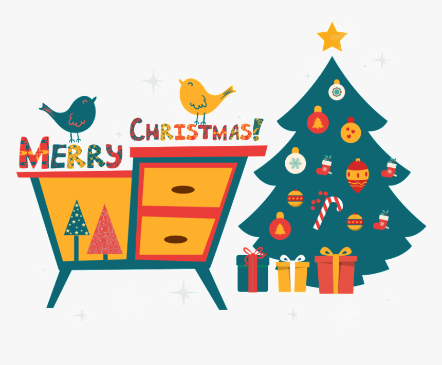 Hand Painted Flat Christmas Tree Vector - Merry Christmas Card Illustrator, HD Png Download