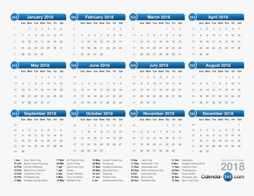 Download 2018 Calendar Png Clipart Background - Kalender 2019, Transparent Png