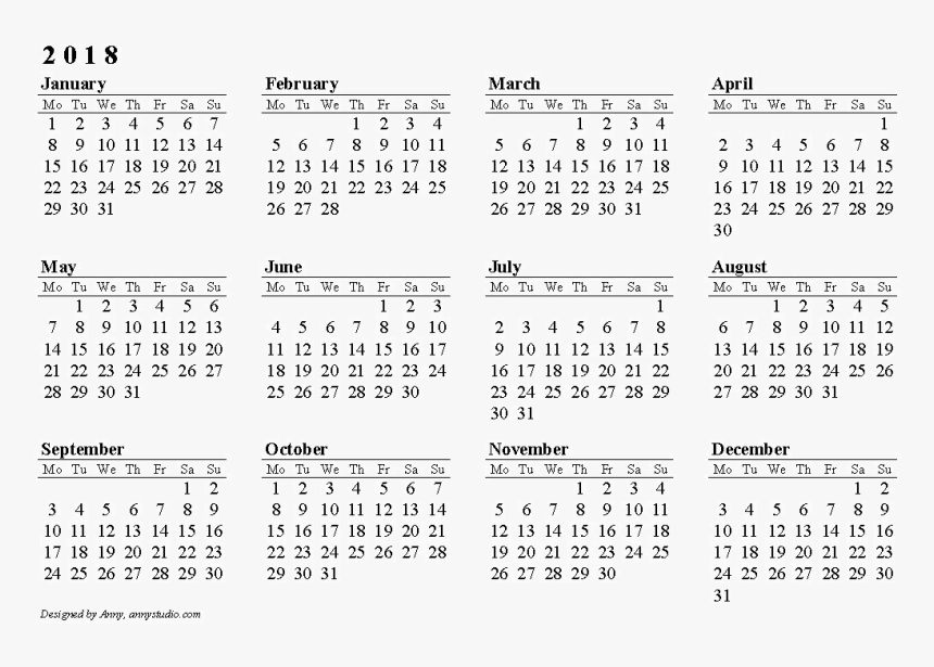 Calendar 2018 Black And White Png - Calendar 2017 To Print, Transparent Png