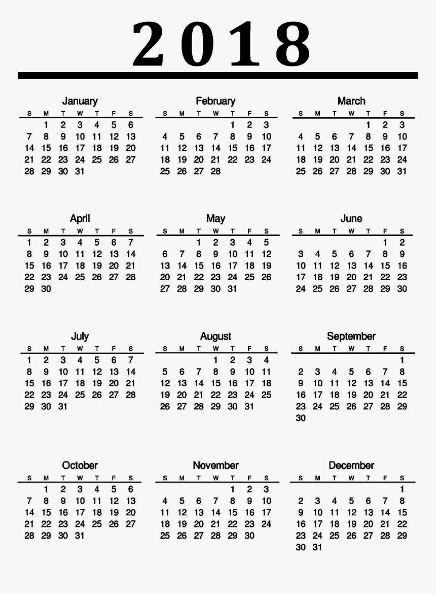 Calendar 2018 Png Photo - Free 2018 Calendar Printable, Transparent Png