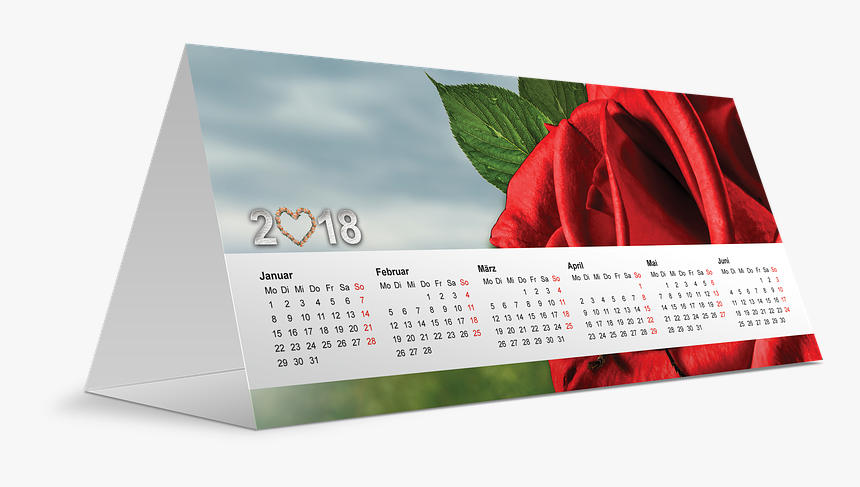 Calendar, 2018, New Year, Rose, Heart, New Year S Day - Calendar, HD Png Download