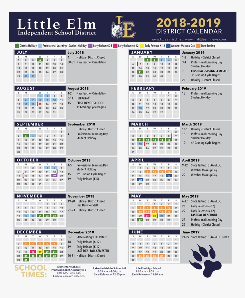 Little Elm Isd Calendar 2019 2020, HD Png Download , Transparent Png Image  - PNGitem
