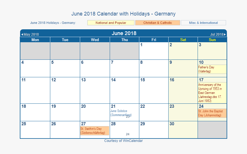 June 2018 Calendar With Holidays Germany - Holidays In January 2020, HD Png Download