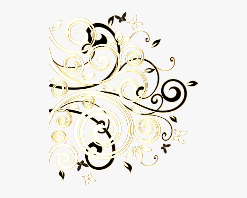#swirls #leaves #butterflies #gold #golden #vines #goldenvines - Decor Clipart Black And White, HD Png Download