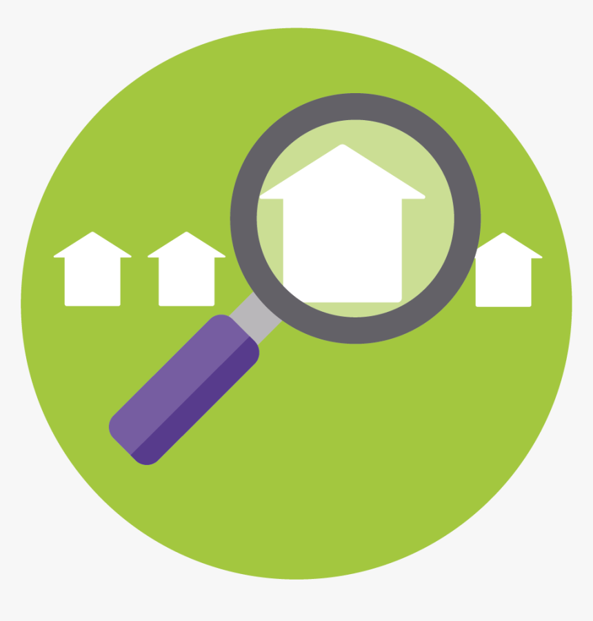 Illustration Of Four Houses And A Magnifying Glass - Öffentlich Bestellter Und Vereidigter Sachverständiger, HD Png Download