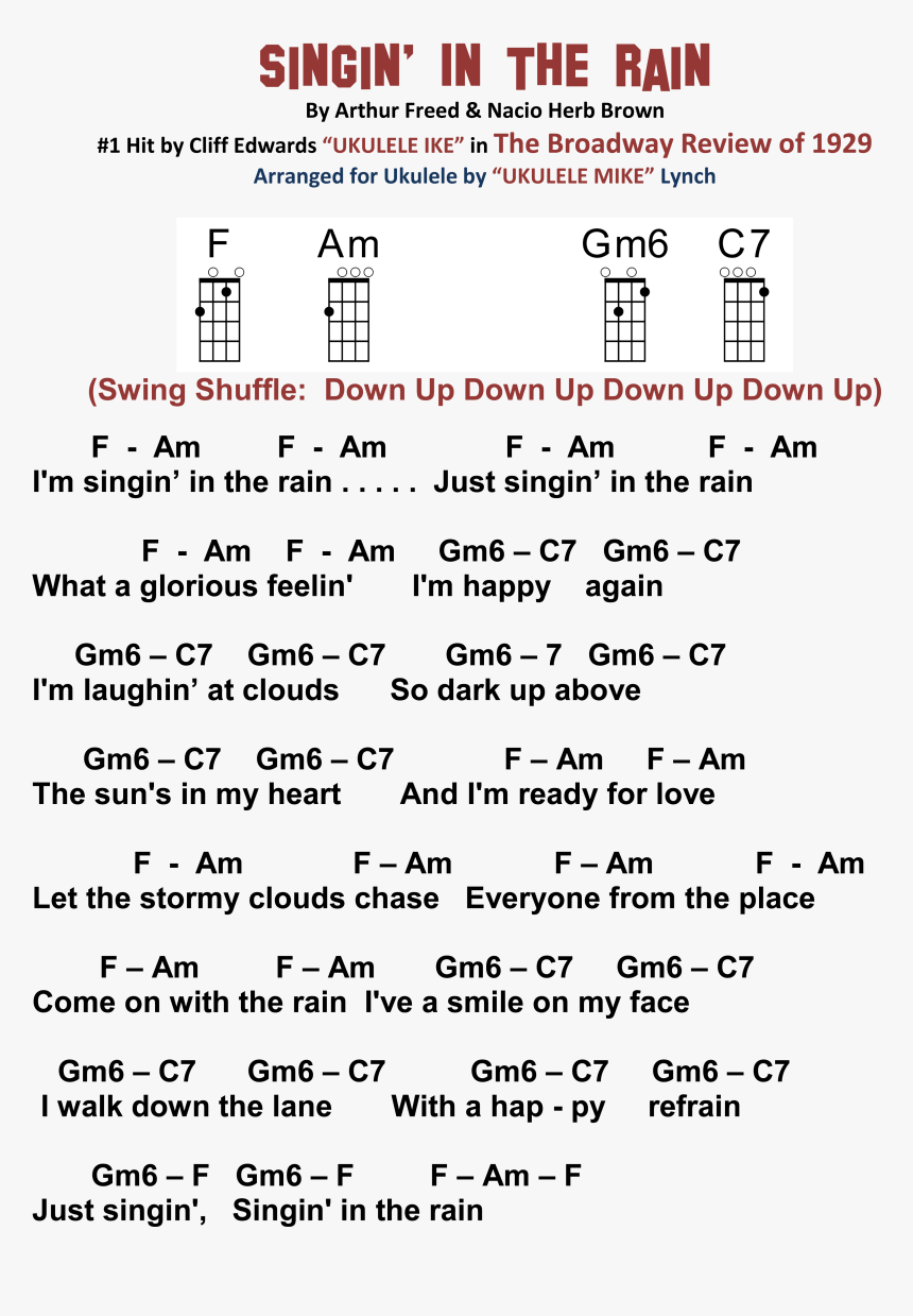 Ukulele Music Sheet Singing In The Rain, HD Png Download