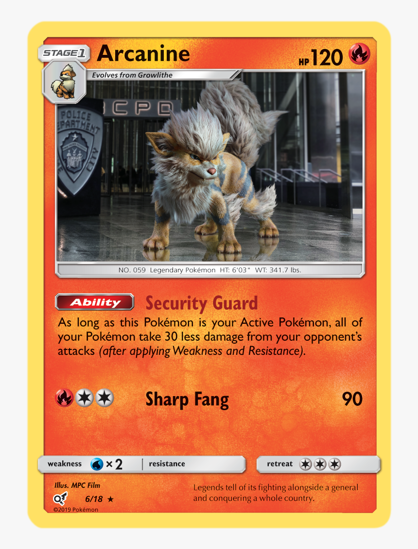 Arcanine - 6/18 - Holo Rare - Detective Pikachu Movie Cards, HD Png Download