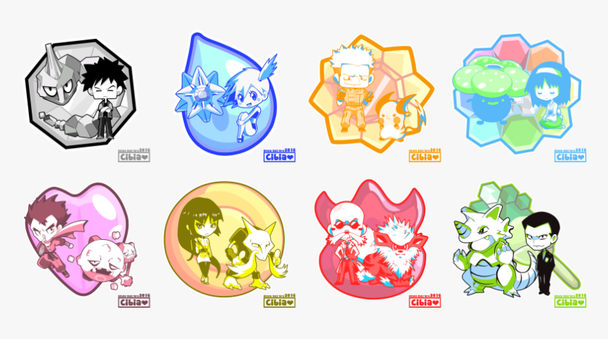 2016 3boys 5girls Alakazam Arcanine Badge Bald Bangs - Kanto Pokemon Gym Badges, HD Png Download