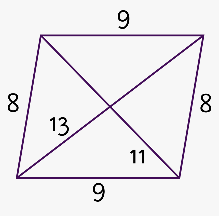 Side Lengths Are 8 And 9, Diagonal Lengths Are 11 And - Parallelogram With Numbers, HD Png Download