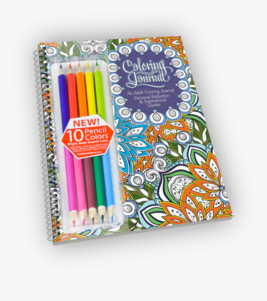 Spiral-bound Coloring Journal With Flower Cover And - Colored Pencils And Coloring Book, HD Png Download