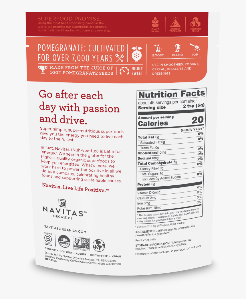 Navitas Cacao Powder Nutrition, HD Png Download