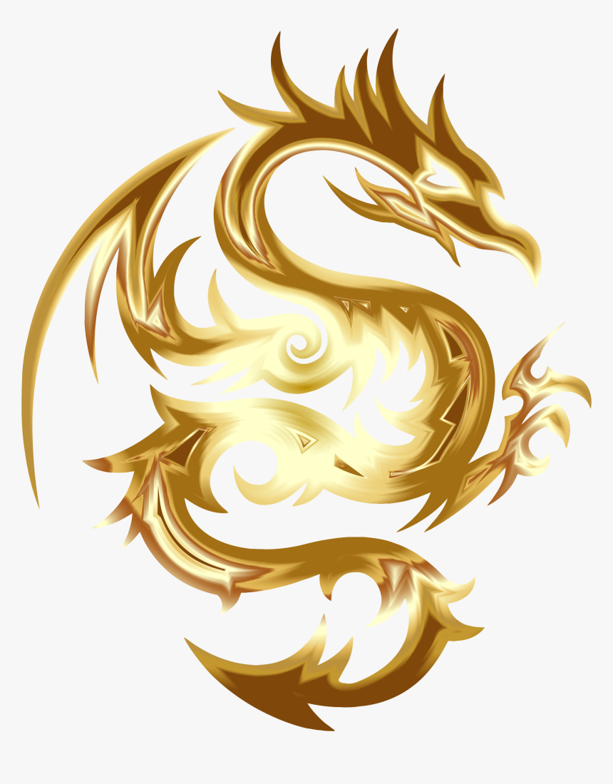 Gold Tribal Dragon 56 No Background Clip Arts - Gold Dragon Logo Png, Transparent Png