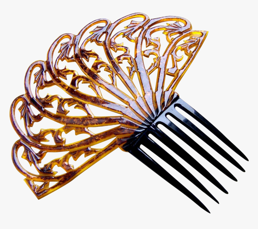 Large Amber Celluloid Art Deco Hair Comb Spanish Style - Tool, HD Png Download