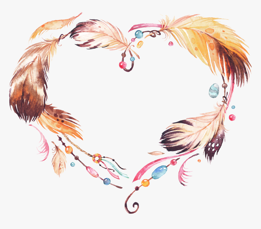 Feather Heart Leaves Fang - Feather Wreath Clipart Png, Transparent Png