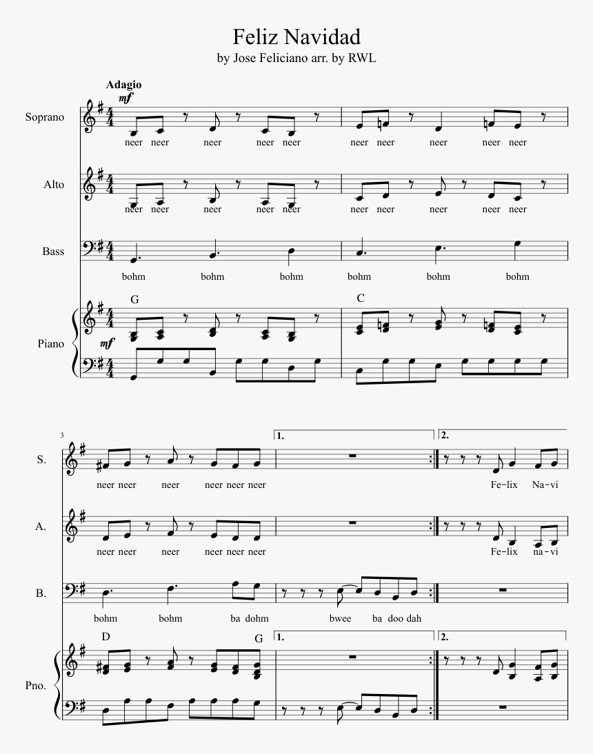Feliz Navidad Score Pdf, HD Png Download