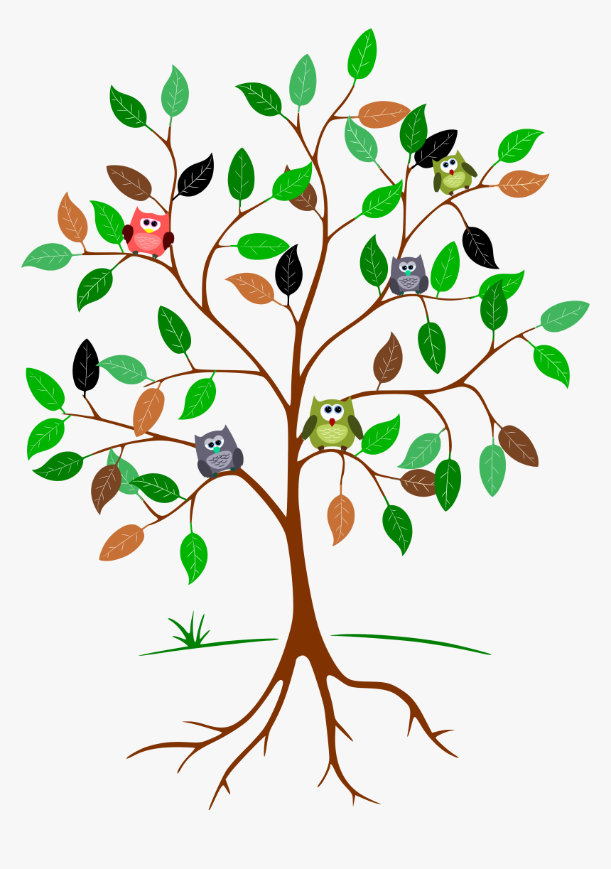 Owls In A Tree Clip Arts - Tree With Roots And Leaves, HD Png Download