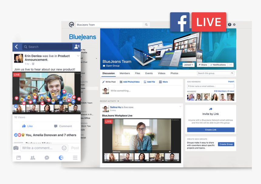 02 Bluejeans For Facebook Live 2 - Facebook Workplace Bluejeans, HD Png Download