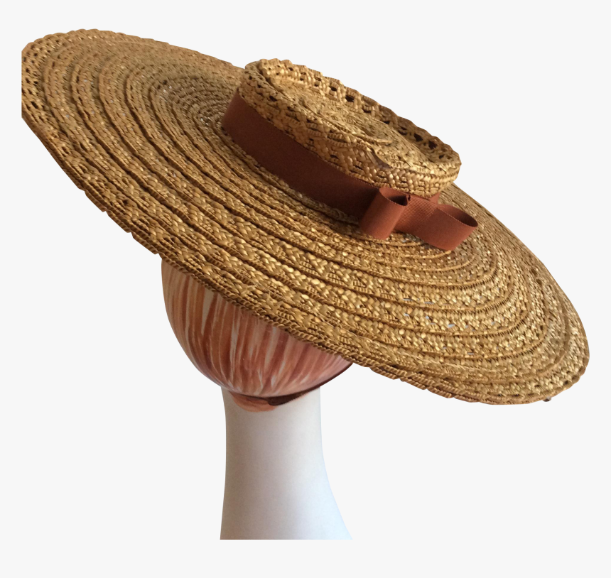 New York Creations Wide Brim Tilt Straw Hat 1940s - Wool, HD Png Download