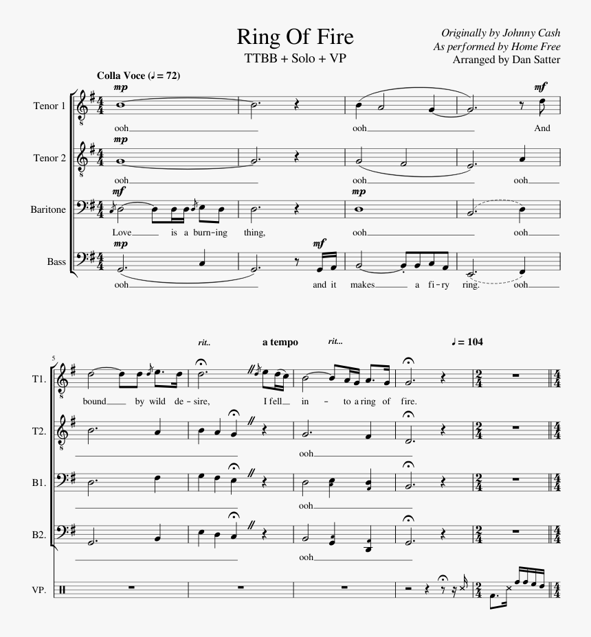 Ring Of Fire - Pentatonix Can T Help Falling In Love Sheet Music, HD Png Download