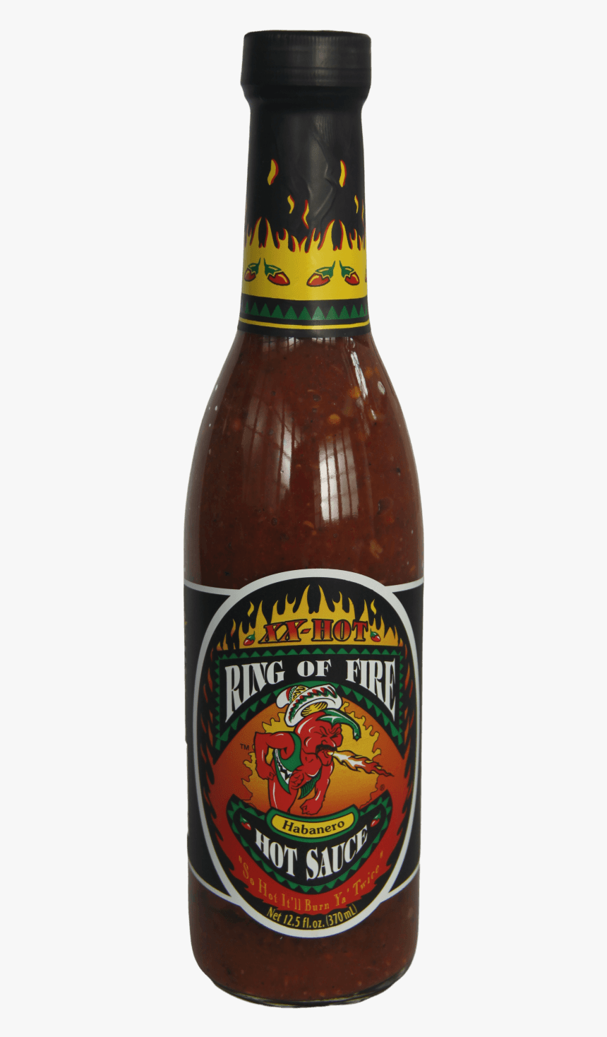 Ring Of Fire Xx-hot Habanero Hot Sauce 370ml - Beer Bottle, HD Png Download