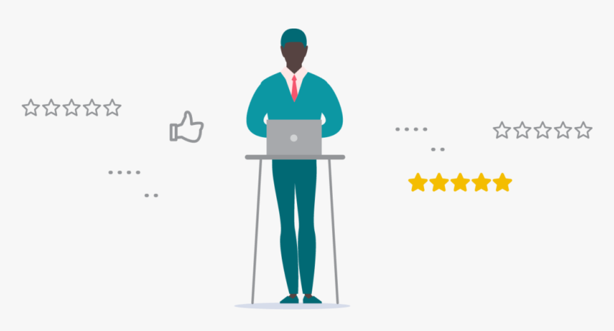 A Character Using A Laptop On A Background Of Rating - Standing, HD Png Download