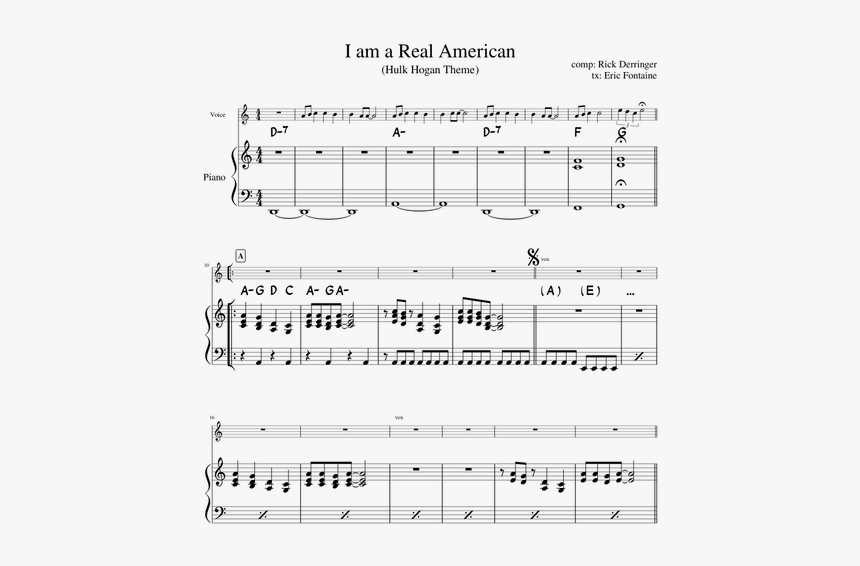 Hulk Hogan Real American Sheet Music, HD Png Download