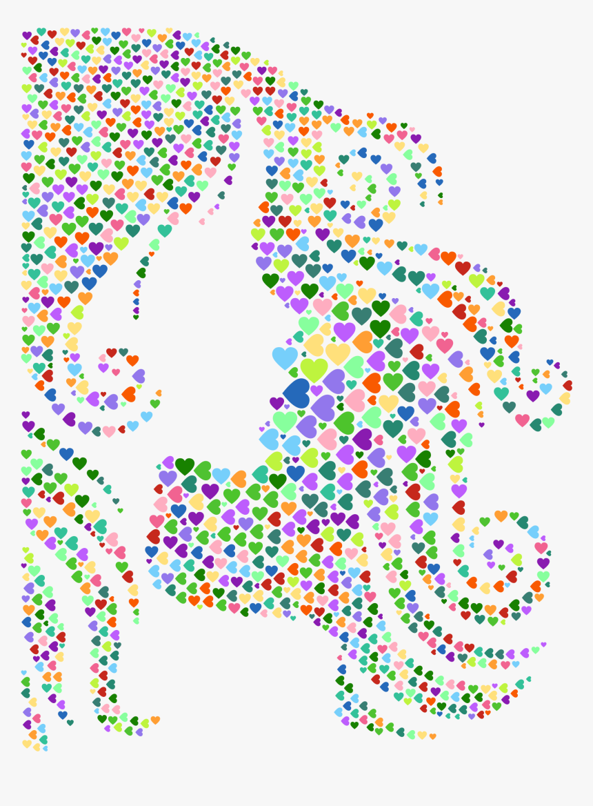 Female Hair Profile Silhouette Hearts No Background - No Profile Pic Female, HD Png Download