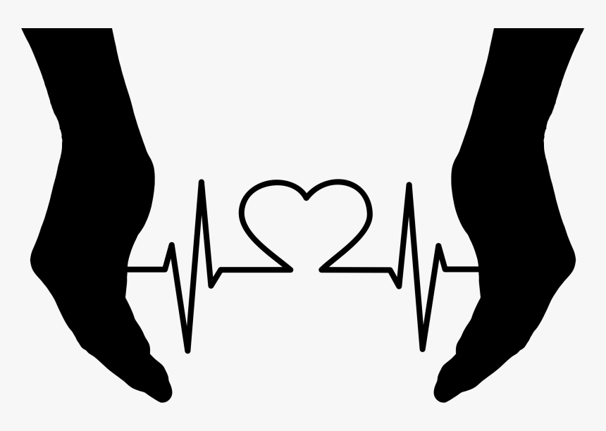 Cupping Hands Heart Ekg Silhouette Clip Arts - Life Line With Heart, HD Png Download