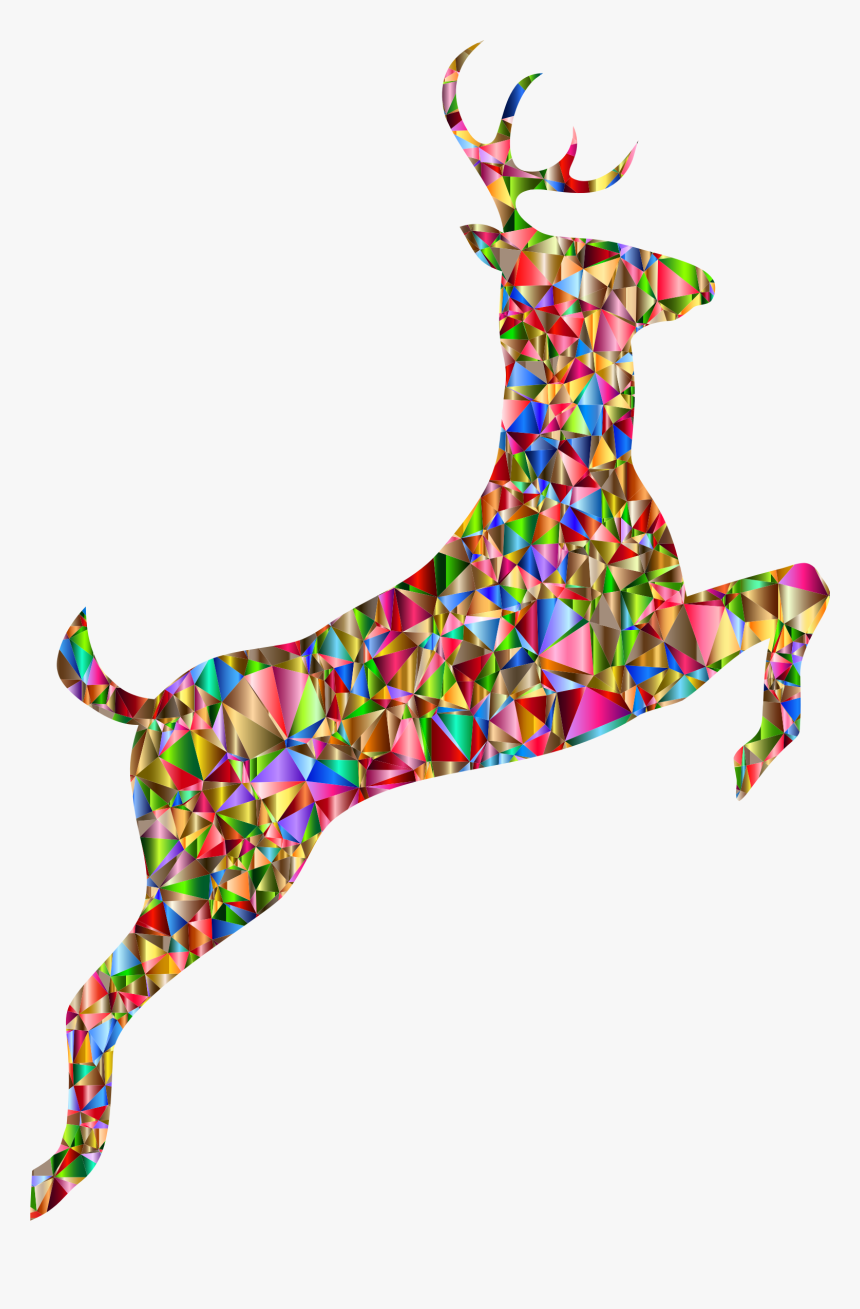 Low Poly Chromatic Leaping Deer Silhouette Clip Arts - Lowpoly Deer Transparent, HD Png Download