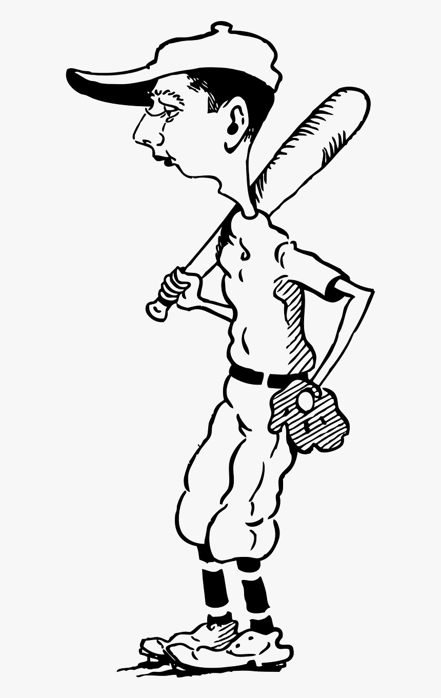 Old Baseball Player Cartoon Black And White, HD Png Download
