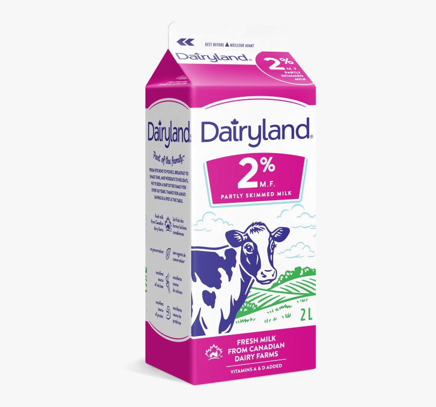 Dairyland 2% Partly Skimmed Milk 2 Litre Carton - 1 Litre Milk Carton, HD Png Download