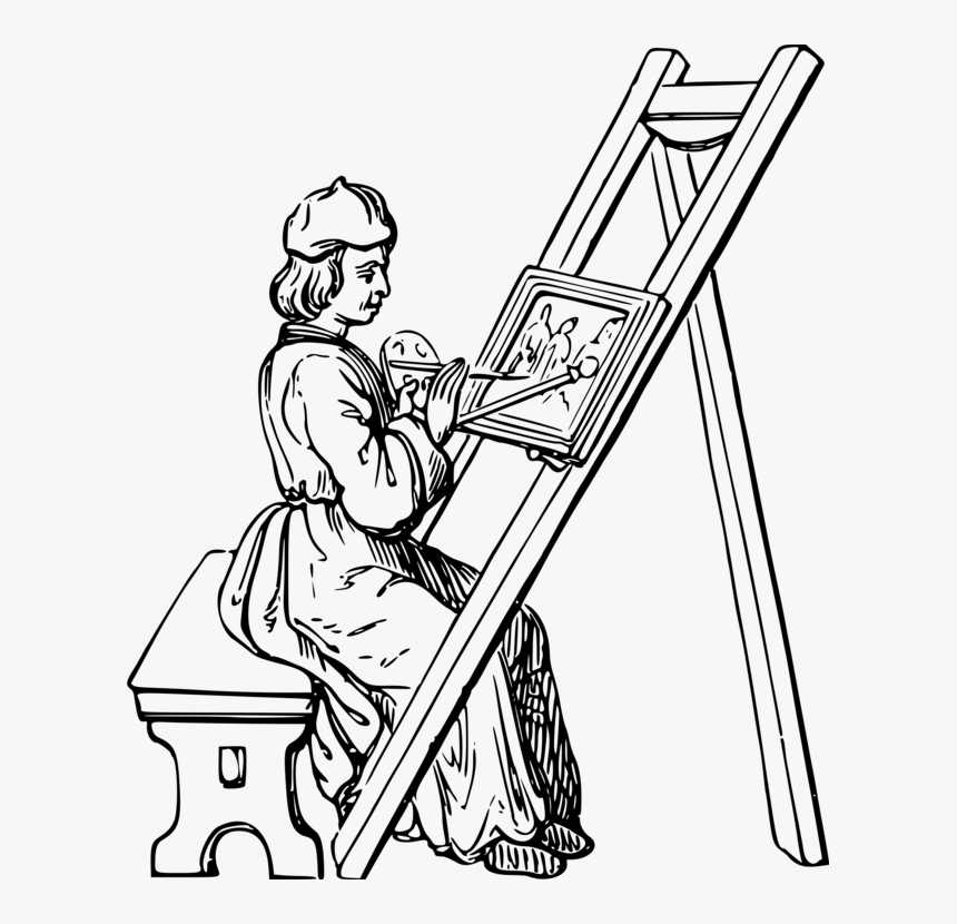 Standing,line Art,art - Drawing Of An Artist Painting, HD Png Download