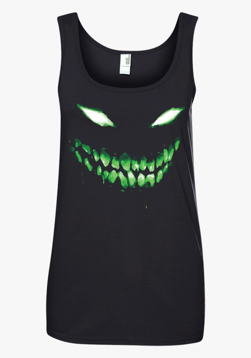 Halloween Shirt Scary Face Halloween Dark Green Glow - Active Tank, HD Png Download