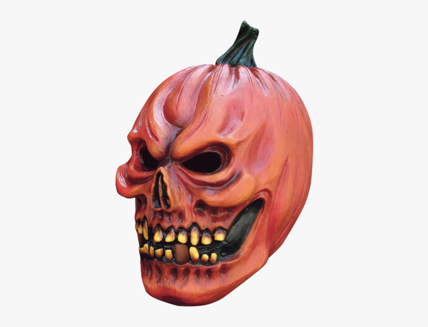Scary Pumpkin Mask Orange With Green Stem And Yellow - Halloween Pumpkin Mask Png, Transparent Png