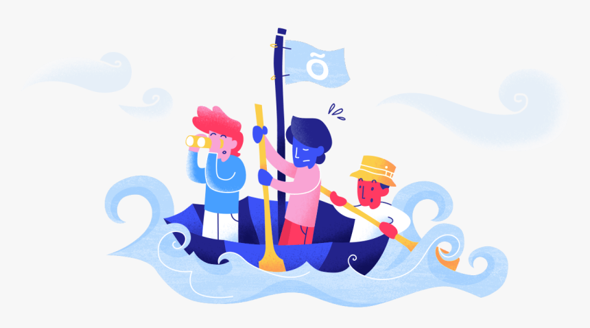 3 People Looking Forward On A Boat In High Seas , Png - Illustration, Transparent Png