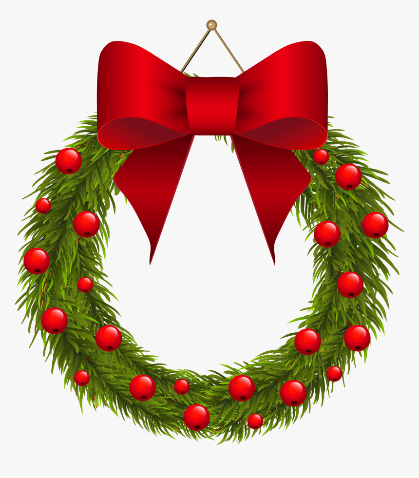 Christmas Wreath With Bow Clipart, HD Png Download