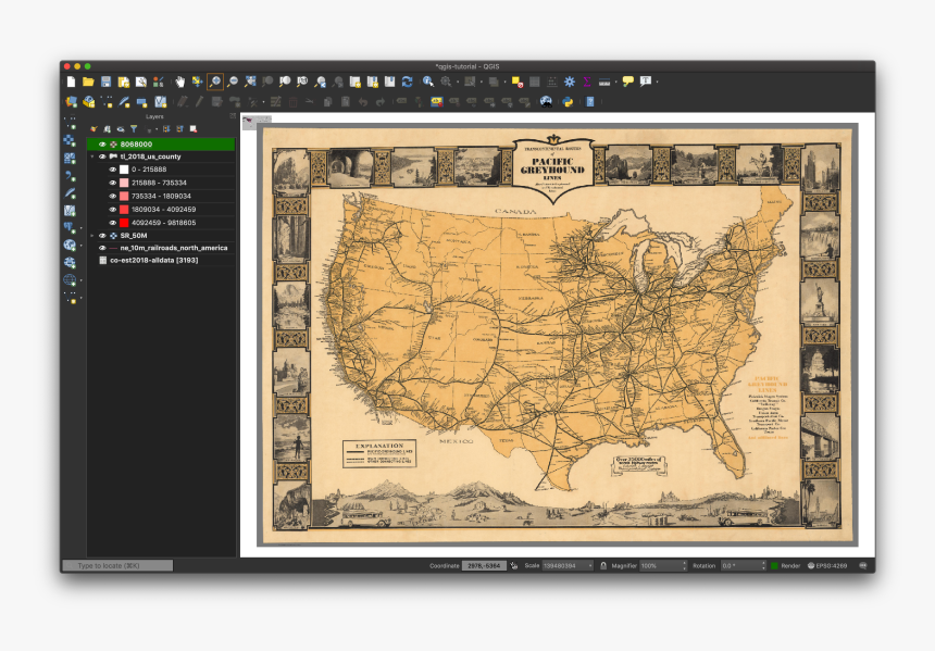 Notice The World In The Upper Left - Greyhound Bus Routes 1960s, HD Png Download