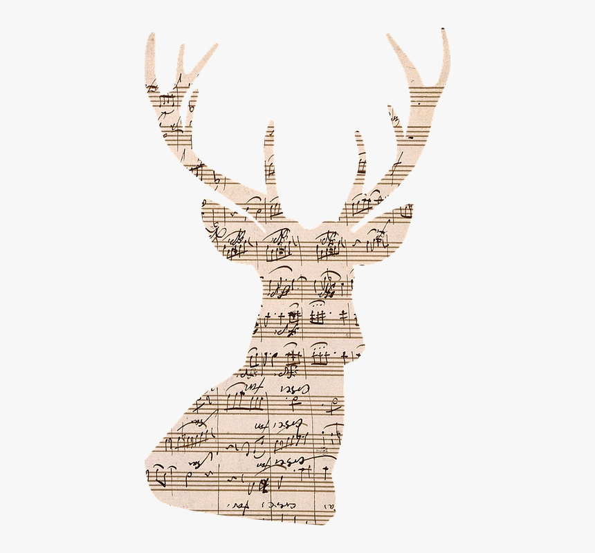 Deer, Stag, Antlers, Music, Sheet Music, Vintage - Illustration, HD Png Download