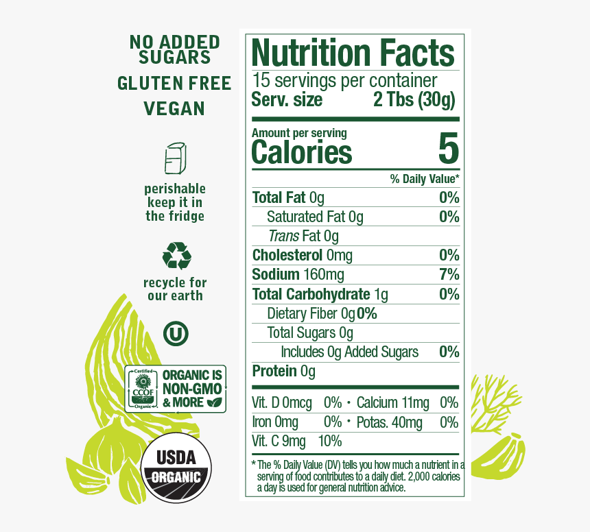 Nutrition Unpasteurized Sauerkraut Garlic Dill Kraut - Usda Organic, HD Png Download