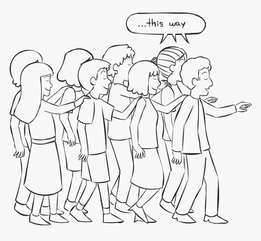 Back Group Of People With Eyes Closed Walking Forward - Group Of People Drawing, HD Png Download