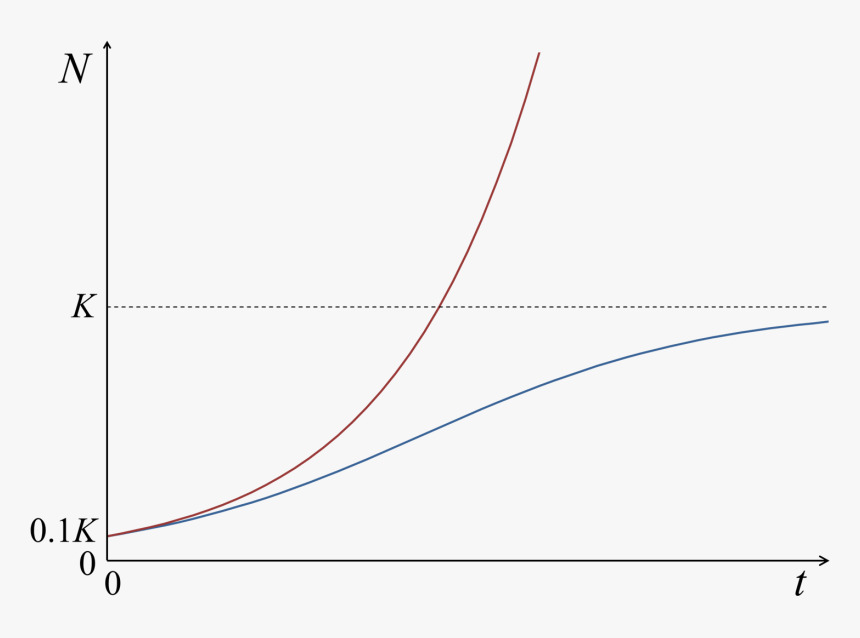 Malthusian Growth Vs Logistic Growth - マルサス モデル 例, HD Png Download